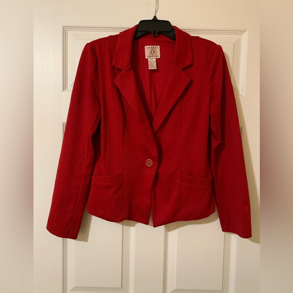 Ice Red Tailored Blazer with Notched Lapel, Size Medium